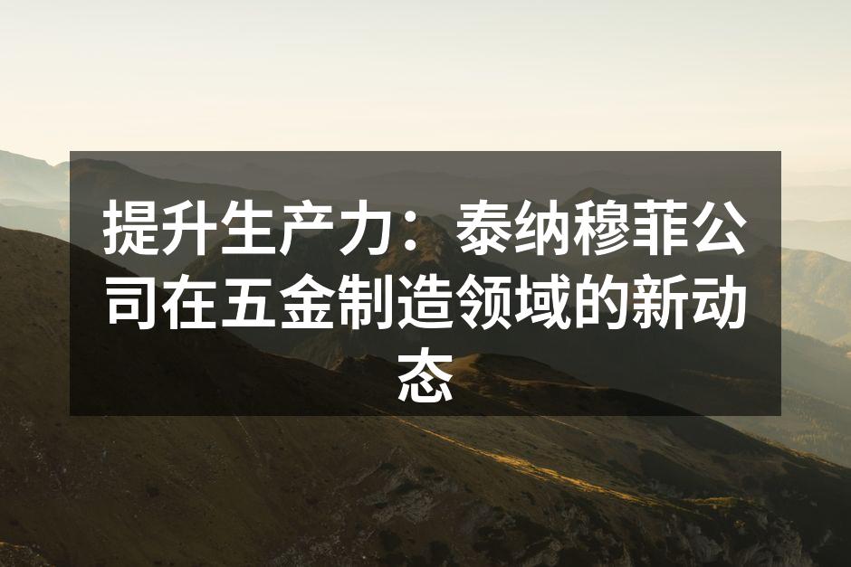 提升生产力：泰纳穆菲公司在五金制造领域的新动态